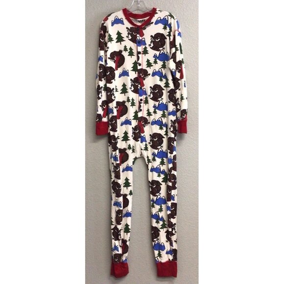 Lazy One Adult Flapjack Long John Trap Door Bear Bum Red Pajamas Large - Picture 12 of 12
